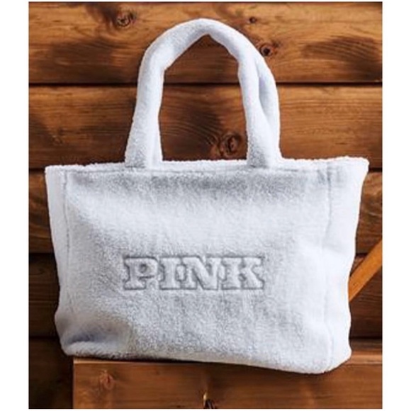 Victoria's Secret Handbags - Victoria's Secret PINK Cozy Plush Light Blue Teddy Large Tote Bag